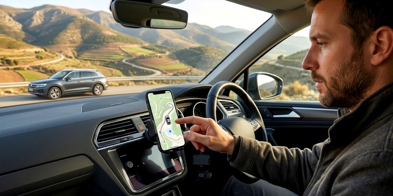 Automobiliste dans sa voiture avec son gps